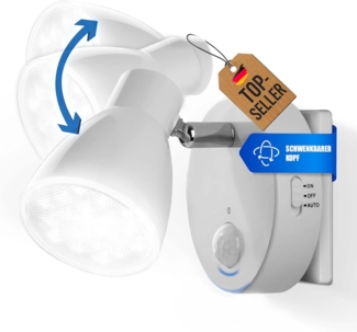 TRANGO LED Nachtlicht, Bewegungsmelder, 2635-016 LED Sensor Steckdosenlampe *MILO* mit Automatikfunktion in Weiß Sicherheitslicht 230V, Wandlampe, Orientierungslicht, Nachtlampe, Steckdosenlicht