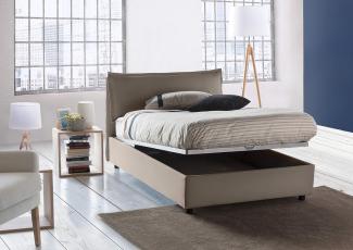 Talamo Italia Bett Veronica eineinhalb mit Container, Made in Italy, Kopfteil und Stoffbezug, Frontöffnung, passend für 120x190 cm Matratze, Taupe