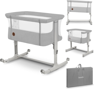 lionelo Aurora 3in1 Baby Nachttisch Co-Sleep für Babys ab Geburt bis 9 kg, verstellbare Höhe & Neigung, Matratze, 4 feststellbare Räder, atmungsaktive Mesh-Einsätze, tragbar, waschbar, Tragetasche,