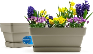 BigDean 3 Stück Blumenkasten 39 cm aus bruchfestem Kunststoff in Mokka – Balkon Pflanzkasten für innen & außen geeignet – Made in Europe