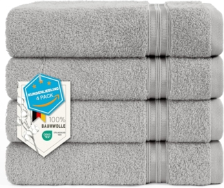 HAMMETEX Handtuch Set 4er Set Handtücher 50x100 cm, 100% Baumwolle, Weich & Saugstark, Frottier (Set, 4-St), mit Bordüre, einfarbig, weich