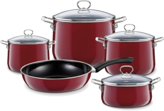 Riess Rosso Set Burgunderrotes Set mit 4 Töpfen mit Deckel und Emaille-Pfannen