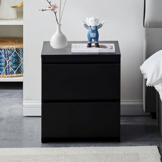 TUKAILAI Nachttisch, Schwarz Nachtschrank mit 2 Schublade, Beistelltisch Modern für Wohnzimmer und Schlafzimmer, Holz Nachttisch Schrank 40 x 34 x 46 cm