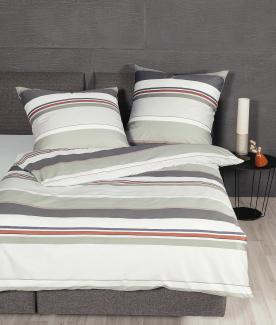 Janine J.D. Mako-Satin Bettwäsche 200x200 Streifen naturell grau siena 87090-07