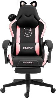 Dowinx Gaming Stuhl - Süße Katze Edition - Ergonomischer Computerstuhl mit Hoher Rückenlehne und Lendenwirbelstütze, PU-Leder, Fußstütze, Schwarz