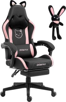 Dowinx Gaming Stuhl - Süße Katze Edition - Ergonomischer Computerstuhl mit Hoher Rückenlehne und Lendenwirbelstütze, PU-Leder, Fußstütze, Schwarz