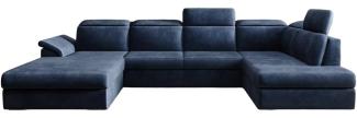 Designer Sofa Emiliano mit Schlaf- und Klappfunktion Samt Blau Links