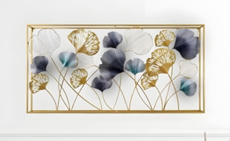 3D Wandbild "Ginkgo" aus Metall in gold, anthrazit, türkis, 125x60 cm, Wanddeko, Wandschmuck