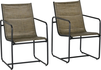 Outsunny Gartenstühle 2er-Set, Gartensessel Set mit Armlehne, Terrassenstuhl, Balkonstuhl, Mesh, Stahl, Braun, 54 x 66,5 x 88 cm