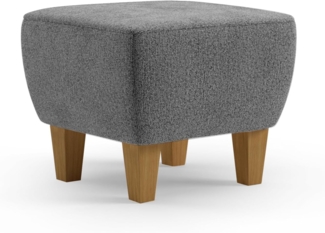 Cavadore Hocker Vida / Polsterhocker mit massiven Holzfüßen in Eiche / 52 x 46 x 52 / Chenille, Grau