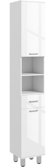Kleankin Badkommode mit Hochganlzweiß Schublade, Verstellbar Ablage (Toilettenschrank, 1 St, Badschrank), für kleine Räume Badezimmer 30 x 30 x 180 cm Weiß