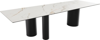 Esstisch Edge 300x100 Keramik Calacatta Luxe Weiß-Gold-Grau Troa Metall Schwarz