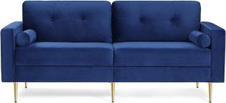 Vasagle 3-Sitzer Sofa, Couch für Wohnzimmer, Bezug aus Samt, für Wohnungen, kleinen Raum, Holzgestell, Metallbeine, einfacher Aufbau, modernes Design, 183 x 78 x 88 cm, blau LCS001Q01