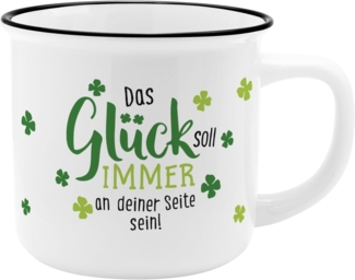 GRUSS & CO Becher Motiv Glück | New Bone China Porzellan, Emaille-Optik, 35 cl | Geschenk lustig, Glücksbringer | 73931