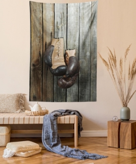 ABAKUHAUS Vintage Wandteppich und Tagesdecke, Vintage Boxing Gloves, aus Weiches Mikrofaser Stoff Wand Dekoration Für Schlafzimmer, 110x150 cm, Braun