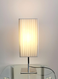 TRANGO Stehlampe, 2022 Design Tischleuchte mit Plissee Lampenschirm & Chrom Lampenfuß *CANNES* Tischlampe mit 1x E27 Lampenfassung für LED Leuchtmittel (nicht enthalten) Wohnzimmer Lampe, Nachttischlampe, LxBxH: 14x14x43cm, Fensterbank Leuchte, Schreib...