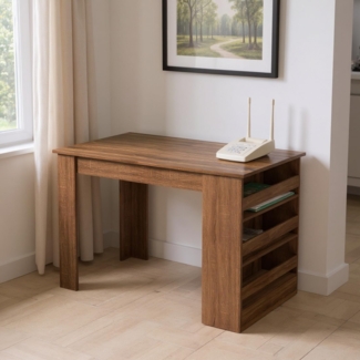 FurnitureR Telefontisch mit Regal, kompakter Beistelltisch für Wohnzimmer, 110 x 70 x 75 cm, Holzoptik, funktional und dekorativ
