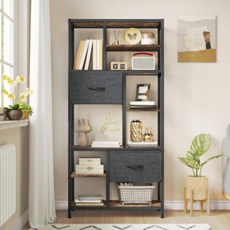 YITAHOME Bücherregal mit Schubladen, 7-stöckiges Standregal mit Stahlrahmen, Bodenstehendes Lagerregal, Industrieregal Aufbewahrungsregal, für Wohnzimmer, Büro, Flur, Küche, Schwarz Regal