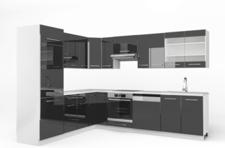 Vicco Eckküche Anthrazit 227 x 60 cm ohne Arbeitsplatte, Fame-Line