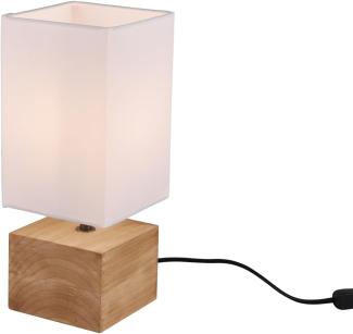 LED Tischleuchte Holzfuß mit Stoffschirm in Weiß, Höhe 30cm