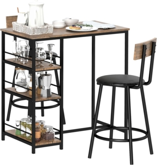 HOMCOM Bargruppe 3-tlg. Bartisch-Set mit Küchentisch, 3 Ablagen, 2 Barstühlen, (3-tlg)