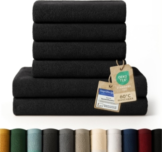 Blumtal Premium 6-TLG. Frottier Handtücher Set mit Aufhängschlaufen - 100% Baumwolle Oeko-TEX Zertifiziert, Weich, Saugstark - 2X Badetuch (70x140 cm), 4X Handtuch (50x100 cm), Schwarz