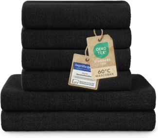 Blumtal Premium 6-TLG. Frottier Handtücher Set mit Aufhängschlaufen - 100% Baumwolle Oeko-TEX Zertifiziert, Weich, Saugstark - 2X Badetuch (70x140 cm), 4X Handtuch (50x100 cm), Schwarz