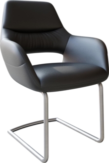 Freischwinger Yago-Flex mit Armlehnen Echt-Leder Schwarz Freischwinger rund Edelstahl Taschenfederkern