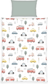 Herding babybest Flanell-Bettwäsche-Set, Fahrzeuge, Kopfkissenbezug 40x60 cm, Bettbezug 100x135 cm, 100% Baumwolle/Flanell, Grün