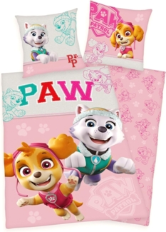 Herding Kinderbettwäsche Paw Patrol 135x200cm Hunde Patrouille, Renforcé, 2 teilig, Everest und Skye, mit Knopfleiste