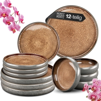 Moritz & Moritz Kombiservice SOLID 12tlg Geschirrset Beige (12-tlg), 4 Personen, Steinzeug, Kombigeschirr für 4 Personen