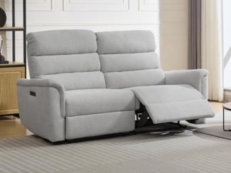 Vente-unique - Relaxsofa elektrisch 3-Sitzer - Stoff - Hellgrau - CARTASIA