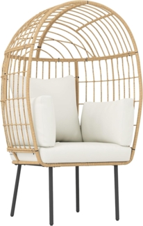 Outsunny Rattanstuhl mit abnehmbarem Kissen, Polster (übergroße Ei-förmig Rattansessel, 1 St), für Garten Balkon, Veranda, Terrasse Beige