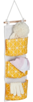 Relaxdays Hängeorganizer, 3 Fächer, Baumwolle, HxB: 74x20 cm, Hängetasche Bad, Flur, Büro, Hängeaufbewahrung, Creme/gelb