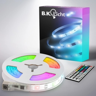 B.K.Licht - USB LED Strip 5m mit Fernbedienung, buntes RGB Licht, dimmbar, selbstklebend, LED Streifen, Leiste, Zimmer Deko, Gaming Deko, Band, Lichtleiste, Lichtband, 500x0,2x1 cm, Weiß