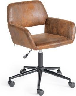 FurnitureR Bürostuhl, Vintage Wildleder höhenverstellbarer Schreibtischstuhl, 360° drehbare Räder, brauner Computerstuhl, Stahlrahmen,Home Office, Büro, Kastanienbraun, 55 x 56 x 75-85cm