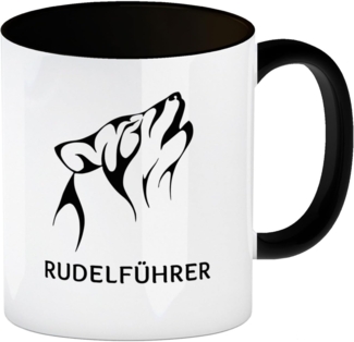 speecheese Tasse Rudelführer heulender Wolf Kaffeebecher in Schwarz mit Wolf Motiv