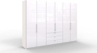 WIEMANN Loft Kleiderschrank, Schlafzimmerschrank, Gleittürenschrank, Drehtürenschrank, mit Schubladen, Glas, in weiß, B/H/T 300 x 216 x 58 cm