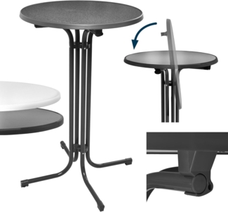 Beautissu Stehtisch klappbar 60 cm Grau Bellini – Kratzfest Stabil Wetterbeständig – Stehtische Outdoor Bistrotisch Rund leichte Montage Halterung vormontiert – Biertisch Partytisch Klappbar Bartisch