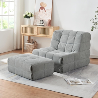 Bodensessel mit Fußhocker Koskyvn Textil Grau [en. casa]