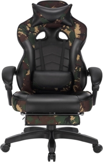 WOLTU Gaming Stuhl Racing Stuhl Bürostuhl Chefsessel Schreibtischstuhl Sportsitz mit Kopfstütze und Lendenkissen, mit Fußstütze, Kunstleder+Stoff, höhenverstellbar, Camouflage, BS71cm