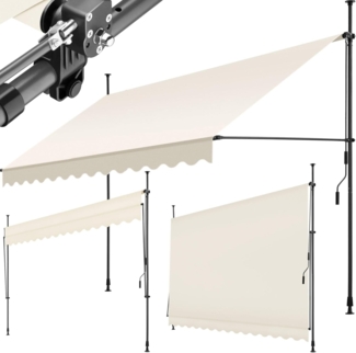 tectake® Klemmmarkise mit Handkurbel, Balkon Markise ohne Bohren, Markise höhenverstellbar, UV-beständig, wasserabweisend, Terrassenüberdachung, Sonnenschutz Terrasse & Balkon, Breite 350 cm - beige
