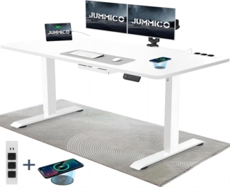 JUMMICO Höhenverstellbarer Schreibtisch mit Kabelloser Ladestation und Euro-Steckdose mit USB, Schreibtisch Höhenverstellbar Elektrisch Stehtisch, Standing Desk (Weiß 160x80 cm)