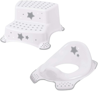 Keeeper 2-teiliges Badeset Schemel zweistufig und WC-Sitz Stars Cosmic White