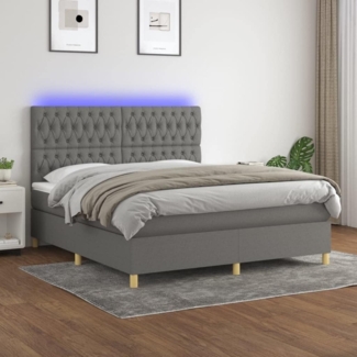 Boxspringbett mit Matratze & LED Stoff Dunkelgrau 160x200 cm