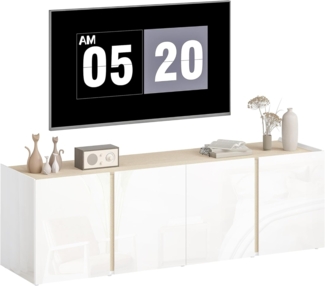HOMCOM TV-Board mit 4 Soft-Close-Türen, Verstellbaren Ablagen, Kabelmanagement (Fernsehtisch, 1 St, TV Lowboard für Fernseher bis zu 65 Zoll), für Wohnzimmer Weiß 135 x 38 x 45 cm
