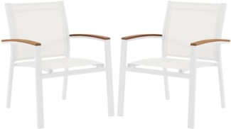 Vente-unique - Gartensessel 2er Set - stapelbar - Aluminium & Textilene - Weiß & Armlehnen Akazie - TAIPIVAI von MYLIA