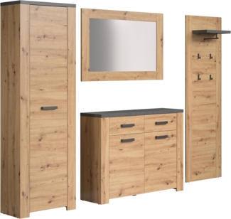 Garderobe Set Follow in Eiche Artisan und grau 270 cm