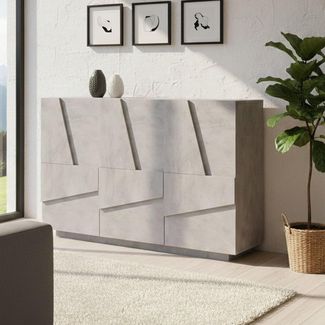 Dmora - Kommode Elia, Multifunktions-Wohnzimmer-Buffet, 3-türiges Wohnzimmer-Sideboard, 100 % Made in Italy, 121 x 38 x 86 cm, Zement,