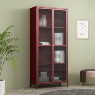 Vitrinenschrank Säkylä Stahl 180 x 80 x 35 cm Bordeauxrot [en. casa]